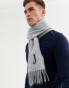 Серый персонализированный шарф с вышитым инициалом \"J\" ASOS DESIGN