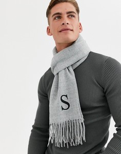 Серый персонализированный шарф с вышитым инициалом \"S\" ASOS DESIGN