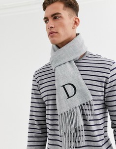 Серый персонализированный шарф с вышитым инициалом \"D\" ASOS DESIGN