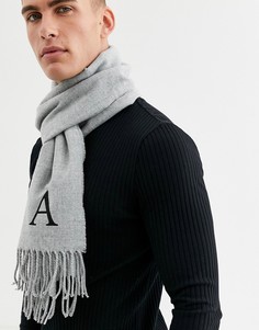 Серый персонализированный шарф с вышитым инициалом \"A\" ASOS DESIGN
