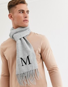 Серый персонализированный шарф с вышитым инициалом \"М\" ASOS DESIGN