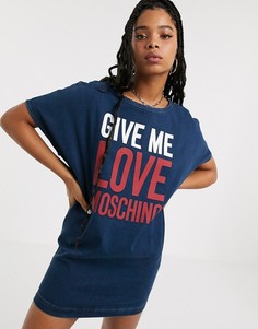 Платье-футболка с надписью "give me" Love Moschino-Темно-синий