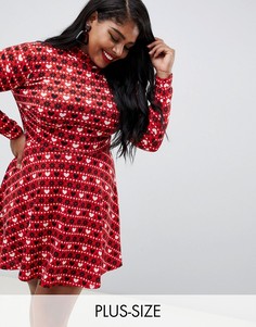 Новогоднее короткое приталенное платье с узором Фэйр-Айл в технике \"интарсия\" Club L Plus-Красный