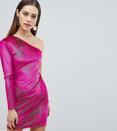 Бархатное платье мини на одно плечо с блестками Flounce London Petite-Розовый