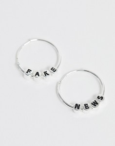 Серебристые серьги-кольца с надписью \"Fake news\" ASOS DESIGN-Серебряный