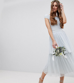 Боди из тюля с открытыми плечами и бантом Maya Tall-Синий