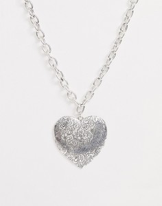 Серебристое ожерелье из массивной цепочки с подвеской-сердцем Sacred Hawk-Серебряный