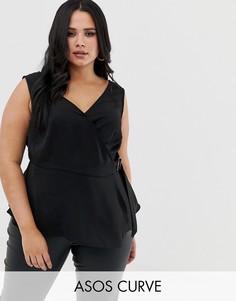 Топ на бретелях с запахом и пряжкой ASOS DESIGN Curve-Черный