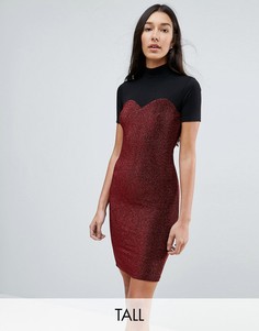 Блестящее облегающее платье мини со вставкой и высоким воротом Noisy May Tall-Черный