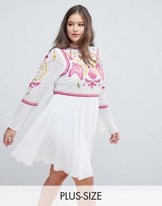 Платье мини с кружевом и вышивкой Frock And Frill Plus-Белый