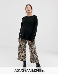 Плиссированные кюлоты с посадкой под животом и принтом \"зебра\" ASOS DESIGN Maternity-Мульти