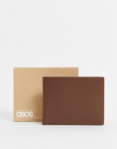 Коричневый кожаный бумажник с отделением для монет ASOS DESIGN-Коричневый цвет