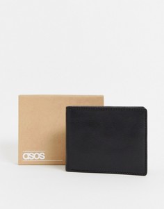 Черный кожаный бумажник с отделением для монет ASOS DESIGN-Черный цвет