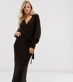 Платье миди с запахом и поясом Micha Lounge Luxe-Коричневый