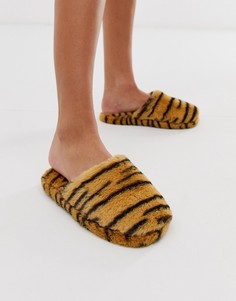 Меховые слиперы с принтом "тигр" ASOS DESIGN Zingy-Мульти