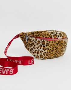 Большая сумка-кошелек на пояс с леопардовым принтом и логотипом на ремешке Levis-Мульти