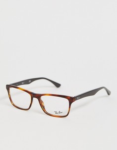 Квадратные очки в черепаховой оправе с прозрачными стеклами Ray Ban-Коричневый
