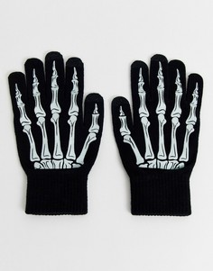 Перчатки для сенсорных экранов с принтом скелета руки ASOS DESIGN Нalloween-Черный