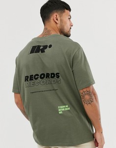 Oversize-футболка хаки с принтом Bershka-Зеленый