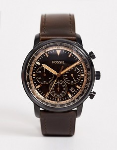 Мужские часы с хронографом и кожаным ремешком Fossil FS5529-Коричневый