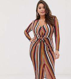 Платье миди в разноцветную полоску с перекрутом эксклюзивно от Missguided Plus-Мульти