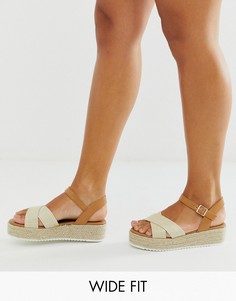 Бежевые эспадрильи на плоской платформе с отделкой из рафии New Look Wide Fit-Белый