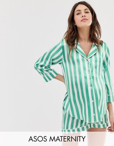 Атласная пижама в полоску ASOS DESIGN Maternity-Зеленый