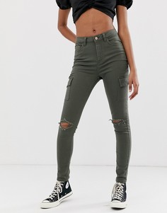 Облегающие джинсы карго цвета хаки New Look-Зеленый