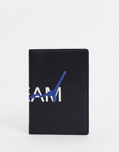 Черная кожаная обложка на паспорт с принтом ASOS DESIGN-Черный