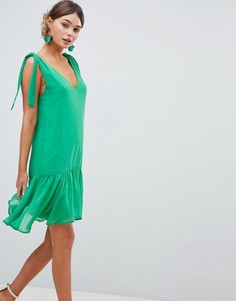 Свободное платье с завязками на плечах Silver Bloom-Зеленый