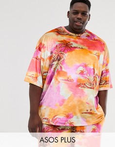 Комбинируемая велюровая oversize-рубашка с принтом пальм ASOS DESIGN Plus-Мульти