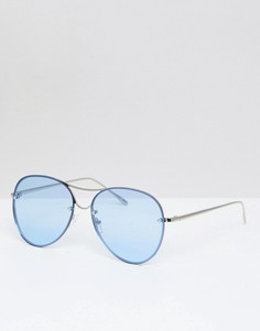 Круглые серебристые солнцезащитные очки с синими стеклами Jeepers Peepers-Серебряный