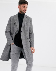 Двубортное пальто из ткани с добавлением шерсти Burton Menswear-Черный