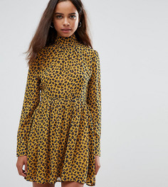 Короткое приталенное платье с воротником-стойкой и леопардовым принтом Fashion Union Petite-Желтый