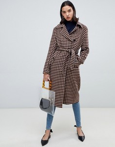 Шерстяное пальто в клетку с запахом Selected Femme-Мульти