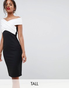 Монохромное платье миди с перекрестной отделкой спереди City Goddess Tall-Мульти