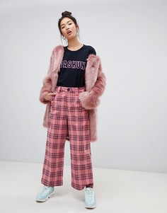 Вельветовые широкие брюки в клетку Lazy Oaf-Розовый