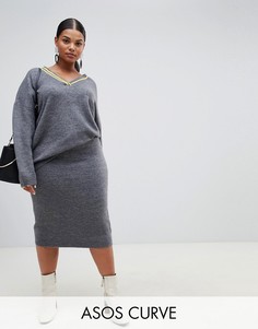 Комбинируемая юбка миди из пушистой пряжи ASOS DESIGN Curve-Серый