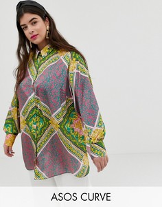 Свободная атласная рубашка с платочным принтом ASOS DESIGN Curve-Мульти