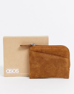 Бежевый замшевый бумажник на молнии ASOS DESIGN-Светло-коричневый