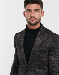Трикотажный пиджак со звериным принтом серого цвета Burton Menswear-Серый