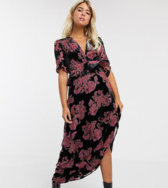 Черное бархатное платье макси с оборками и цветочным рисунком Twisted Wunder-Черный