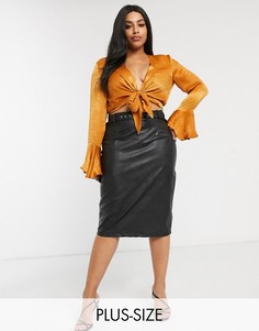 Черная юбка миди из искусственной кожи с ремнем Paper Dolls Plus-Черный