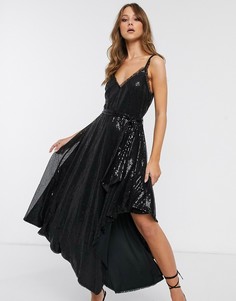 Черное асимметричное платье миди с пайетками Forever U-Черный