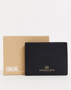 Черный кожаный бумажник с тисненым логотипом ASOS DESIGN