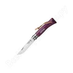 Нож, нержавеющая сталь, кожаный темляк, фиолетовый opinel №7 trekking 1444
