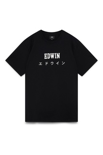 Черная футболка с белыми надписями Edwin