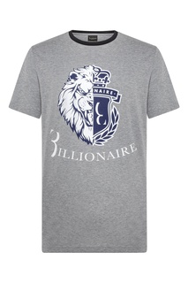 Серая футболка с бело-синим узором Billionaire