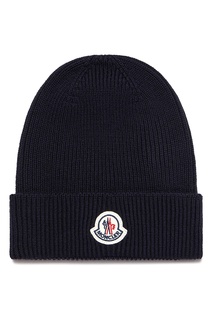 Темно-синяя шапка с отворотом Moncler