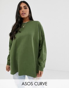 Легкий oversize-свитшот цвета хаки ASOS DESIGN Curve-Зеленый